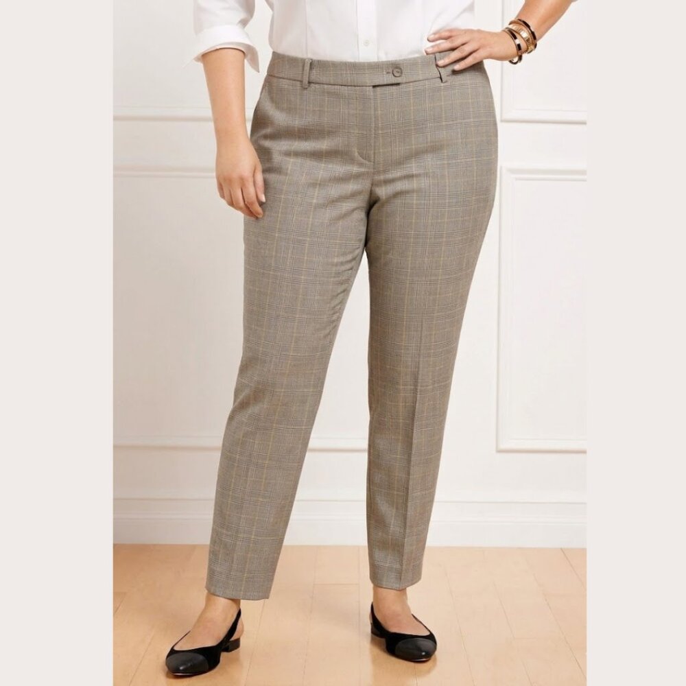 TALBOTS High Waisted Straight Pant Curvy Womens 18 Plaid Trouser Office Work